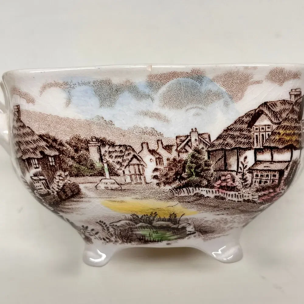 Vintage Johnson Bros Multicolor Olde English Countryside Creamer and Sugar Set